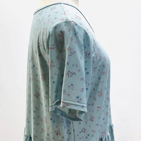 FOXCLUB Women Short Sleeve Pullover Casual Blue Floral Print Long Dress Medium - Picture 9 of 11